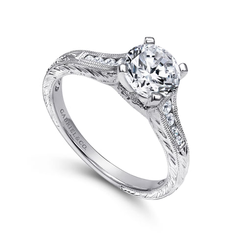 14K White Gold Round Diamond Channel Set Engagement Ring