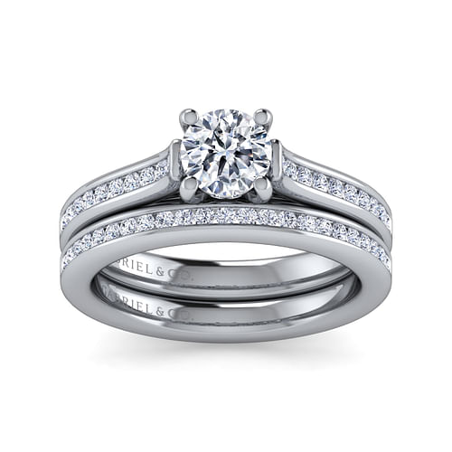 14K White Gold Round Diamond Channel Set Engagement Ring