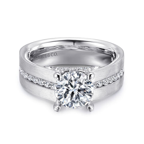 14K White Gold Round Diamond Channel Set Engagement Ring