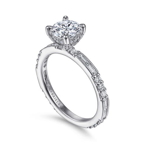 14K White Gold Round Diamond Channel Set Engagement Ring