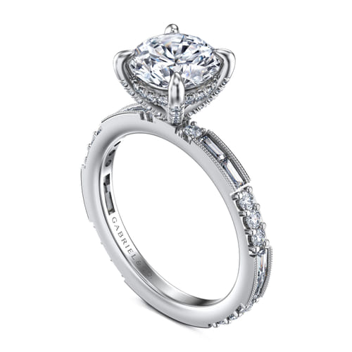 14K White Gold Round Diamond Channel Set Engagement Ring