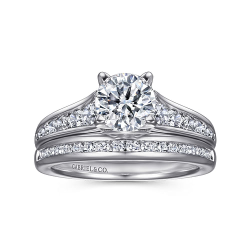 14K White Gold Round Diamond Channel Set Engagement Ring