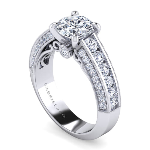 14K White Gold Round Diamond Channel Set Engagement Ring