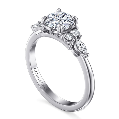 14K White Gold Round Diamond Cluster Engagement Ring
