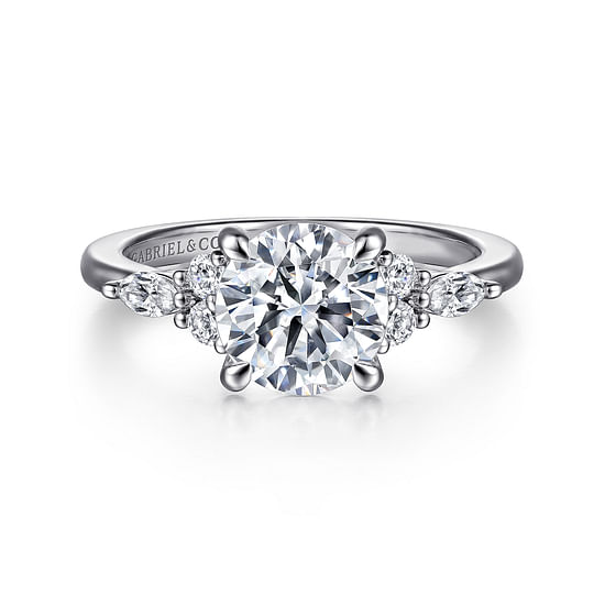 Gabriel - 14K White Gold Round Diamond Cluster Engagement Ring