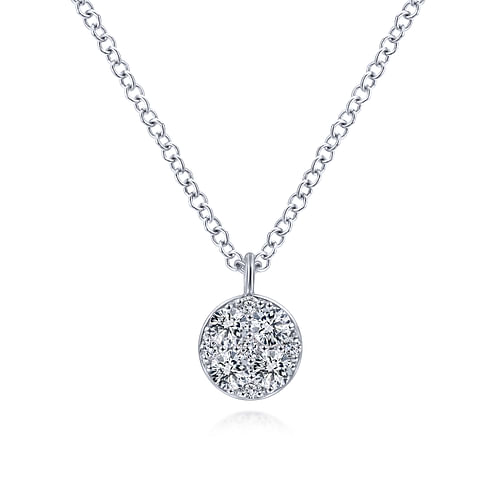 14K White Gold Round Diamond Cluster Pendant Necklace