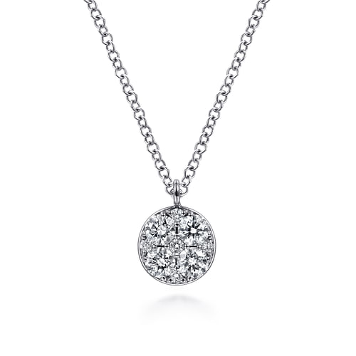 14K White Gold Round Diamond Cluster Pendant Necklace