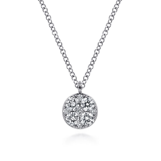 Gabriel - 14K White Gold Round Diamond Cluster Pendant Necklace