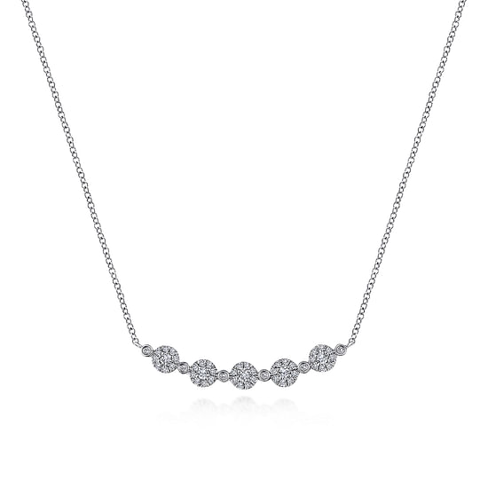 Gabriel - 14K White Gold Round Diamond Cluster Station Curved Bar Necklace