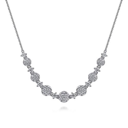 14K White Gold Round Diamond Cluster Station Necklace