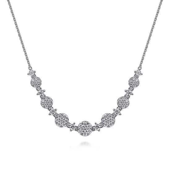 Gabriel - 14K White Gold Round Diamond Cluster Station Necklace