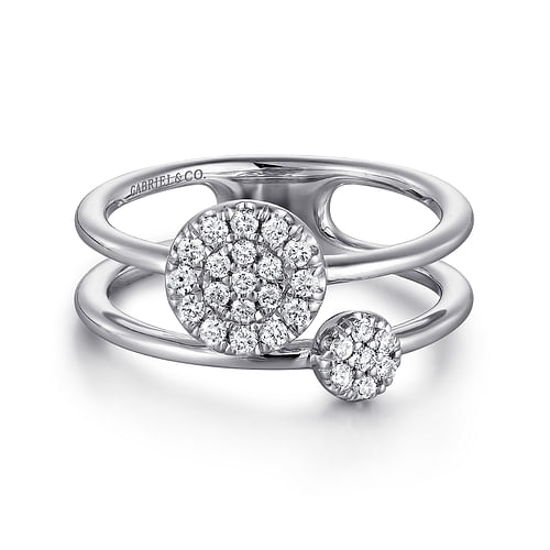 14K White Gold Round Diamond Cluster Station Ring