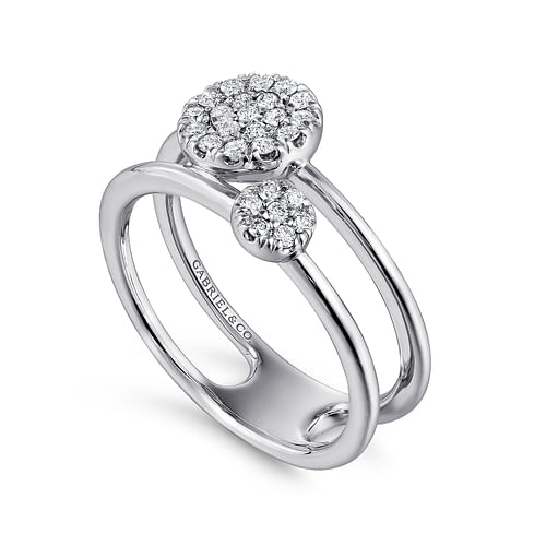 14K White Gold Round Diamond Cluster Station Ring