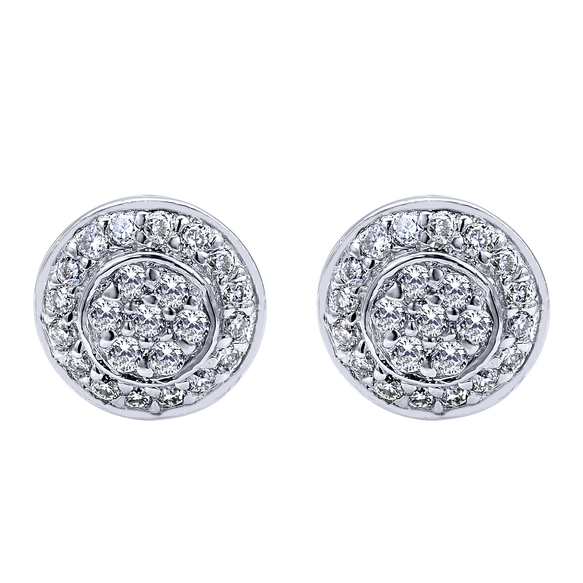 14K White Gold Round Diamond Cluster Stud Earrings