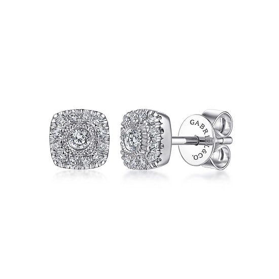 Gabriel - 14K White Gold Round Diamond Cushion Halo Stud Earrings