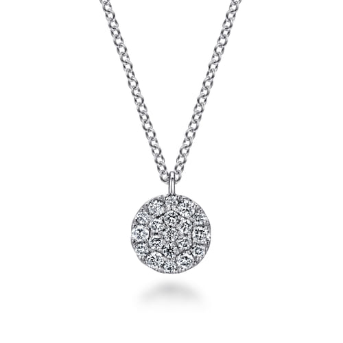 14K White Gold Round Diamond Disc Pendant Necklace