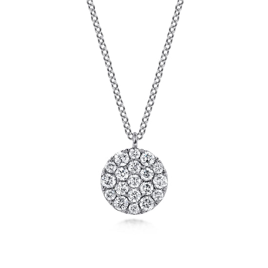 Gabriel - 14K White Gold Round Diamond Disc Pendant Necklace