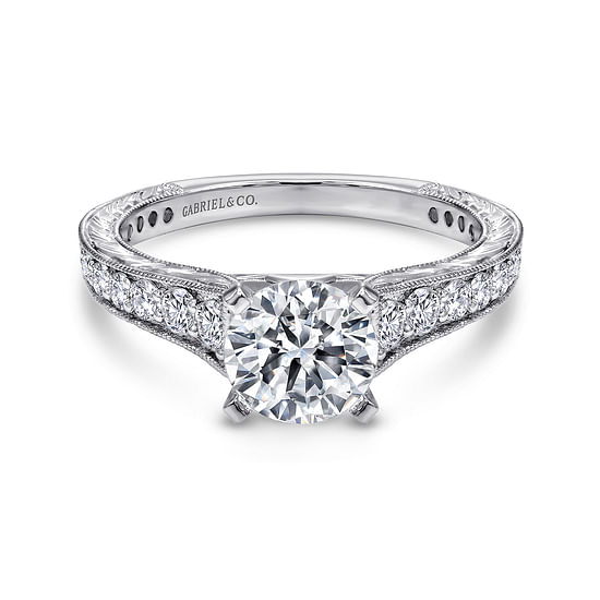 Gabriel - 14K White Gold Round Diamond Engagement Ring