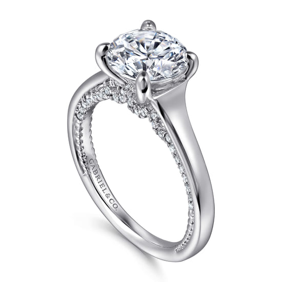 14K White Gold Round Diamond Engagement Ring angle 3