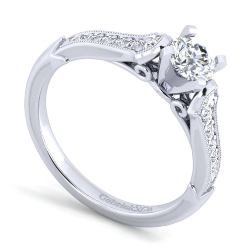14K White Gold Round Diamond Engagement Ring