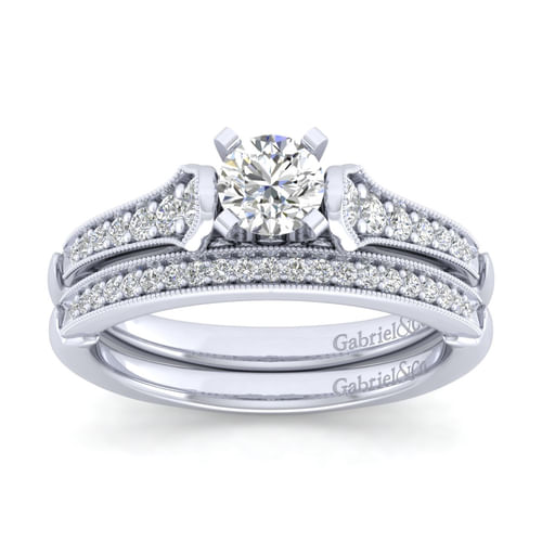 14K White Gold Round Diamond Engagement Ring