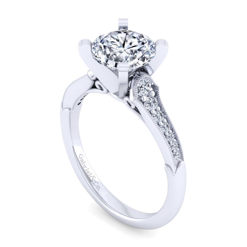 14K White Gold Round Diamond Engagement Ring
