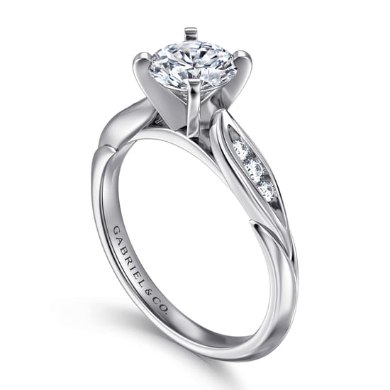 14K White Gold Round Diamond Engagement Ring angle 3