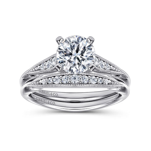 14K White Gold Round Diamond Engagement Ring