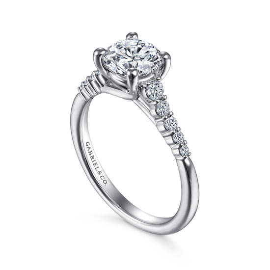 14K White Gold Round Diamond Engagement Ring angle 3