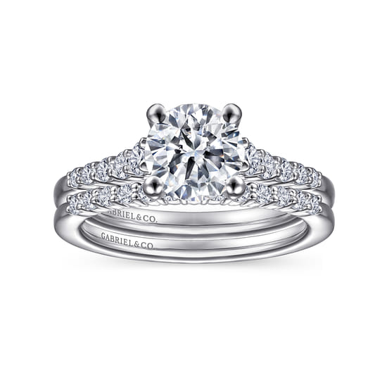 14K White Gold Round Diamond Engagement Ring angle 4