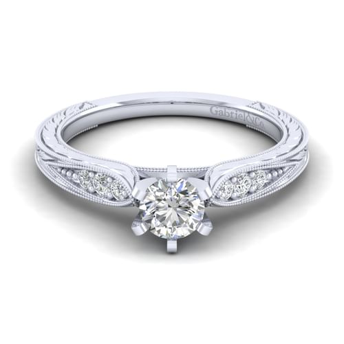 14K White Gold Round Diamond Engagement Ring