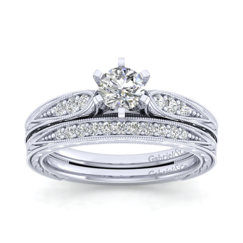 14K White Gold Round Diamond Engagement Ring