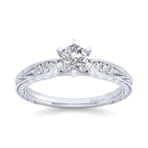 14K White Gold Round Diamond Engagement Ring