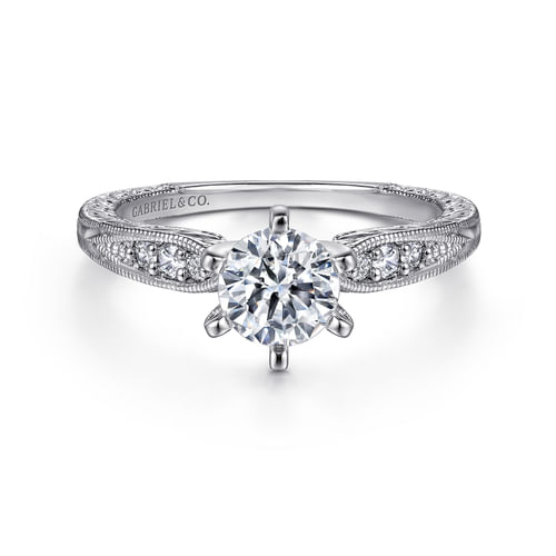 14K White Gold Round Diamond Engagement Ring