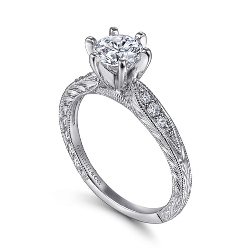 14K White Gold Round Diamond Engagement Ring