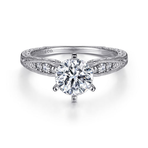14K White Gold Round Diamond Engagement Ring