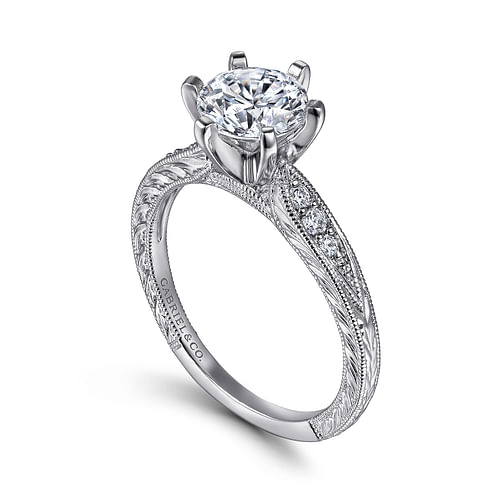 14K White Gold Round Diamond Engagement Ring