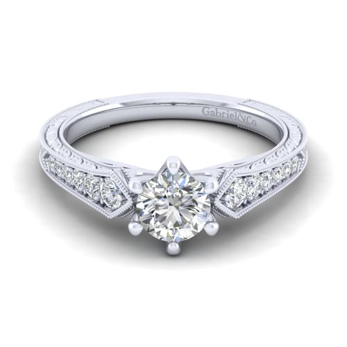 14K White Gold Round Diamond Engagement Ring