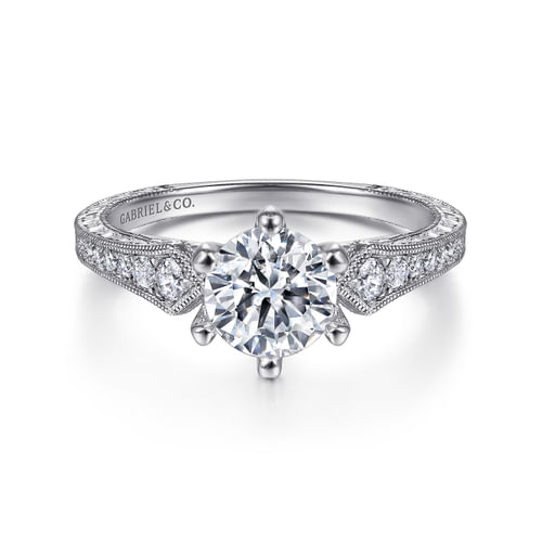 14K White Gold Round Diamond Engagement Ring