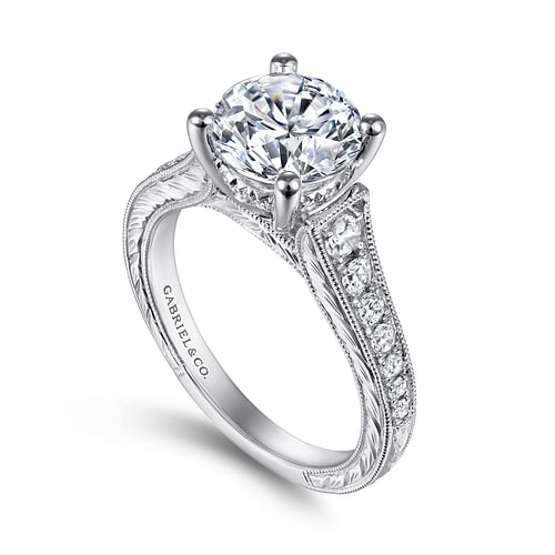 14K White Gold Round Diamond Engagement Ring