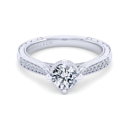 14K White Gold Round Diamond Engagement Ring