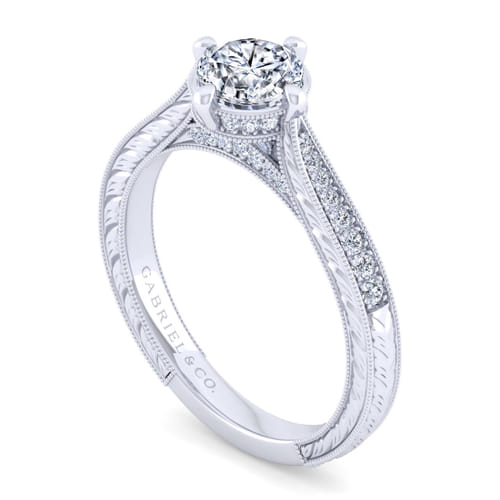 14K White Gold Round Diamond Engagement Ring