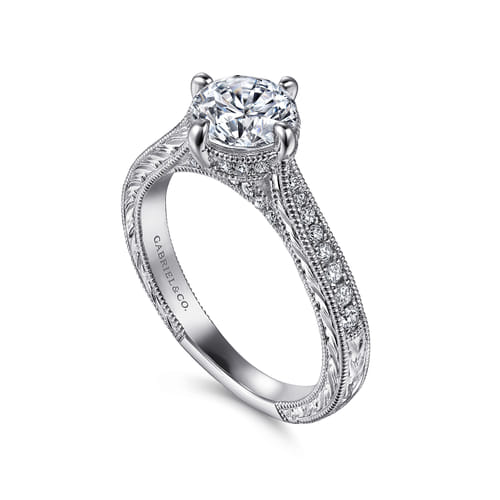 14K White Gold Round Diamond Engagement Ring