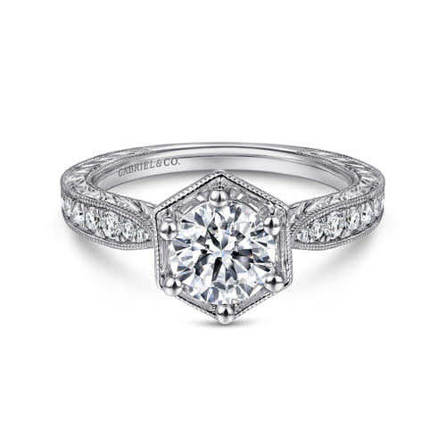 14K White Gold Round Diamond Engagement Ring