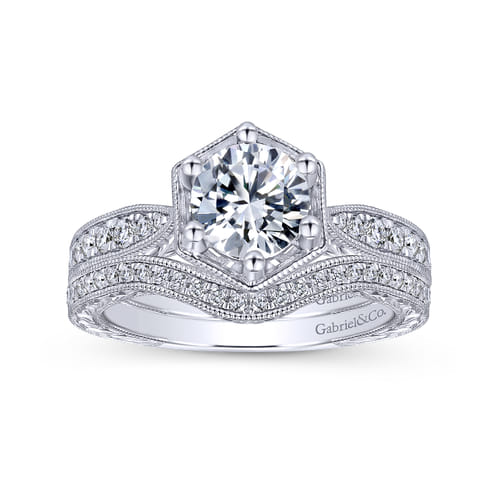 14K White Gold Round Diamond Engagement Ring