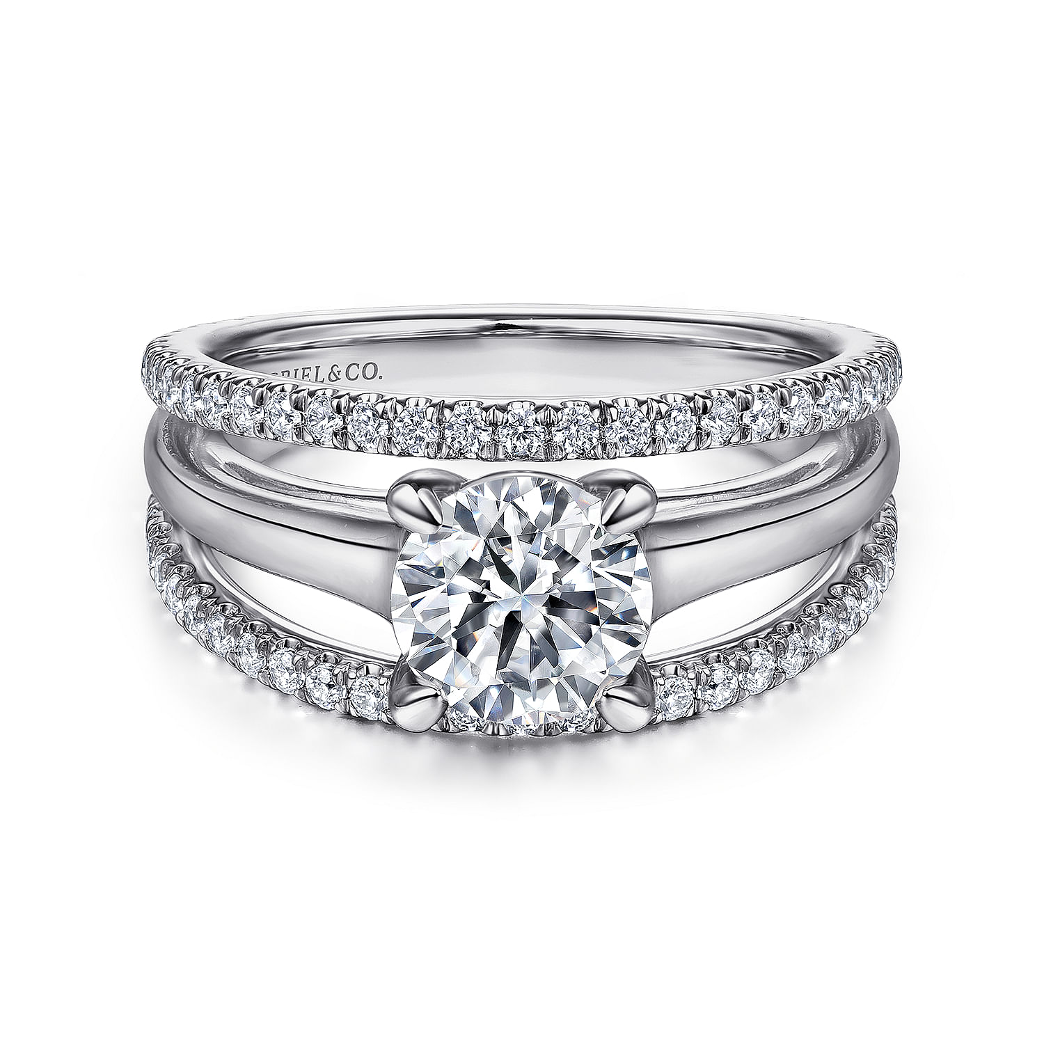 14K White Gold Wide Band Round Diamond Engagement Ring, ER16304R6W44JJ