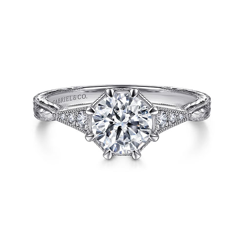 14K White Gold Round Diamond Engagement Ring