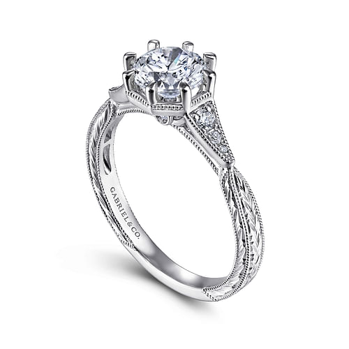 14K White Gold Round Diamond Engagement Ring