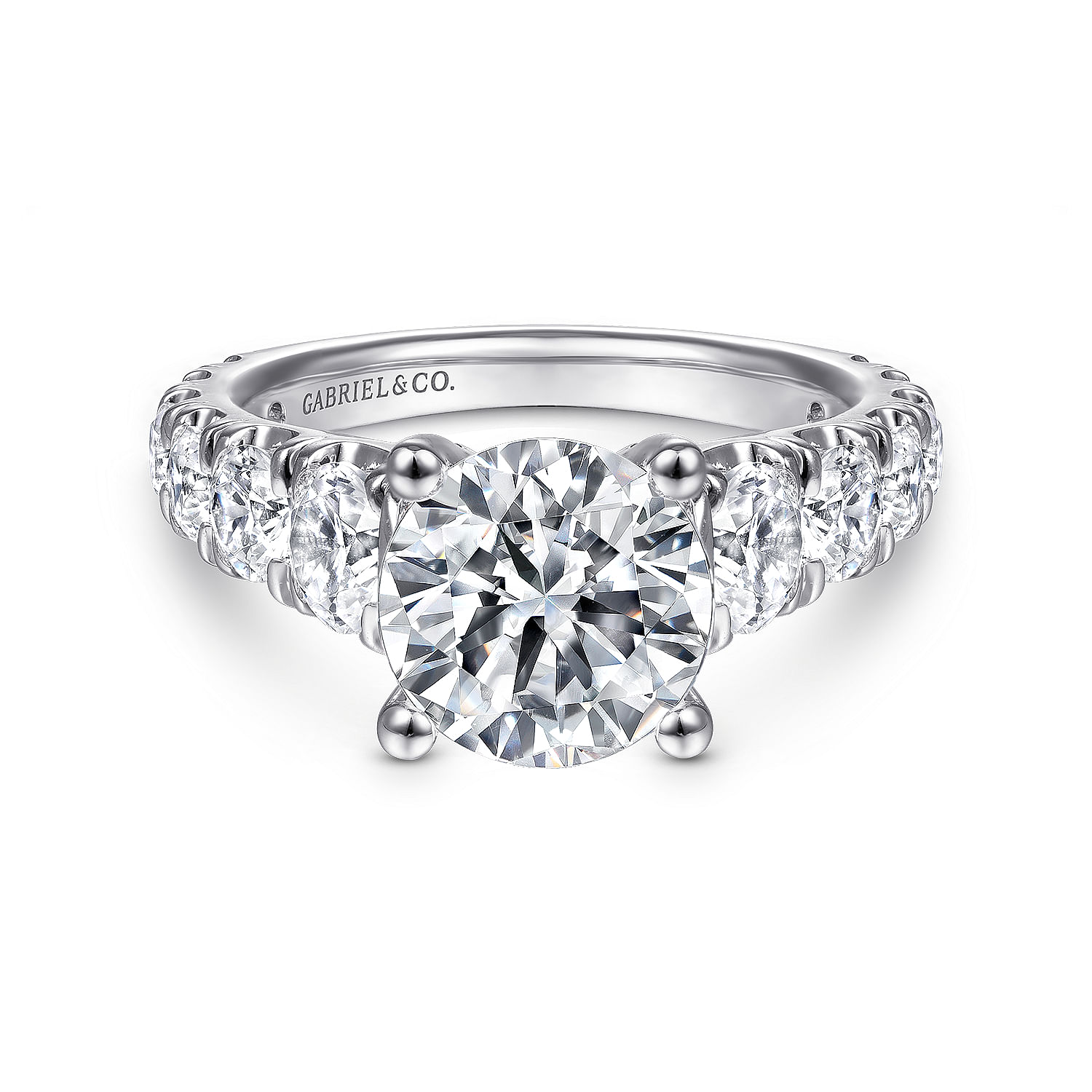 14K White Gold Cushion Cut Three Stone Diamond Engagement Ring, ER9186W44JJ