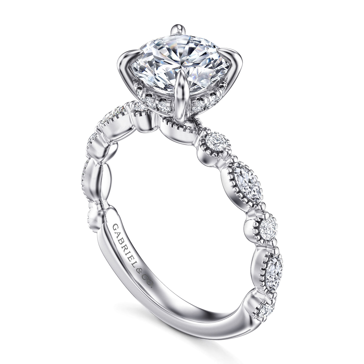 14K White Gold Round Diamond Engagement Ring